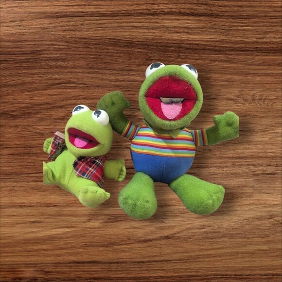 Vintage 1987 Baby Kermit Plush Set Of Two By Henson 6{ 10 " stuffed animal toy - Picture 1 of 13